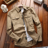 Herren Canvas-Overshirt mit Klappbrusttaschen und verstärkten Nähten in Khaki