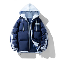 Herren wattierter Parka mit innenliegendem Hoodie und Zwei-Wege-Reißverschluss in Dunkelblau