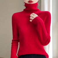 Damen Slim Fit Rollkragenpullover in Kirschrot