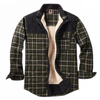 Herren Hemdjacke mit Karomuster und Taschen in Schwarzgrün