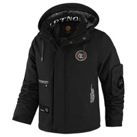 Herren wattierte Wind- und Wetterjacke mit Kapuze und Utility-Taschen in Schwarz