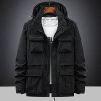 Herren Fieldjacke mit Kapuze und Multifunktionstaschen in Schwarz