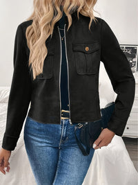 Damen Kurzjacke mit Pattentaschen und Reißverschluss in Schwarz