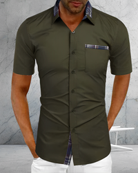 Theo | Herren Kurzarm Shirt Komfort Casual Sommer Urban Modern in Armeegrün