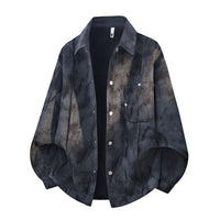 Herren Oversize-Cord-Workshirt im Batik-Look mit Druckknopfleiste in Schwarz - Burnout-Optik