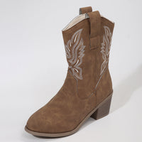 Damen Western Stiefelette mit Blockabsatz in Dunkelbraun