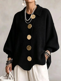 Damen Langarm-Strickjacke mit Knöpfen in Schwarz