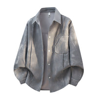 Herren Oversize-Cord-Workshirt im Batik-Look mit Druckknopfleiste in Meliertgrau