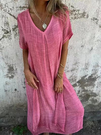 Matilda | Damen Kleid Luftig V-Ausschnitt Leicht Sommer Feminin in Rosa