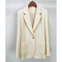 Damen Taillierter Ein-Knopf-Blazer mit aufgesetzten Taschen und schmalem Revers Nord Taschen in Sandbeige