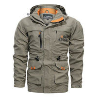 Herren wasserdichter und winddichter Outdoorparka mit abnehmbarer Kapuze in Khaki 086