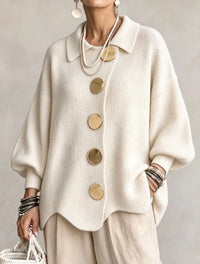 Damen Langarm-Strickjacke mit Knöpfen in Elfenbeinweiß