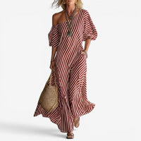 Inoni | Damen Off-Shoulder Gestreiftes Maxikleid in Burgunder