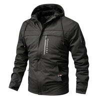 Herren winddichte Softshelljacke mit verstellbarer Kapuze und Innenfutter in Schwarz