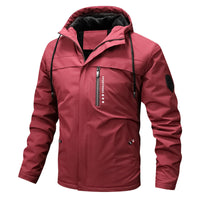 Herren winddichte Softshelljacke mit verstellbarer Kapuze und Innenfutter in Rot