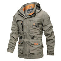 Herren Feldparka mit Kapuze, Taschen und Tunnelzug in Khaki (Ungefüttert)