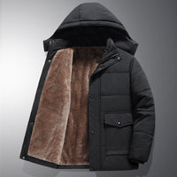 Herren Steppjacke mit Kapuze, Knöpfen und Taschen in Schwarz