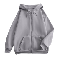 Damen weite Kapuzenjacke mit Reißverschluss, Kängurutaschen und Rippbündchen in Hellgrau
