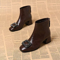 Damen Ankle Boots mit quadratischer Zehenform und Blockabsatz in Braun