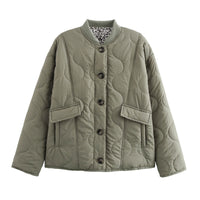 Damen Langarm Rundhalsjacke mit Knöpfen und Taschen in Olivgrün