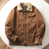 Herren gefütterte Cordjacke mit Teddykragen und Knopfleiste in Kaffeebraun