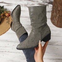 Damen Slouch-Stiefeletten mit Blockabsatz und pflegeleichtem Material in Grau