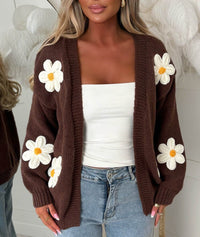 Laura | Damen Oversized Langarm-Cardigan in Kaffee Braun