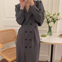 Damen zweireihiges Blazerkleid mit Puffärmeln und langem Revers in Grau