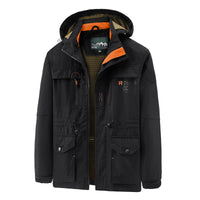 Herren wasserdichter und winddichter Outdoorparka mit abnehmbarer Kapuze in Schwarz