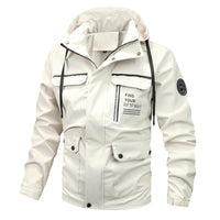 Herren wasserfeste Kapuzen-Regenjacke mit winddichter Membran in Cremeweiß