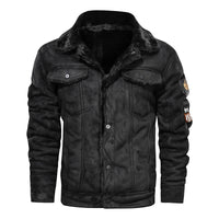 Herren Jeansjacke mit Teddyfutter und Druckknopfleiste in Schwarz 821