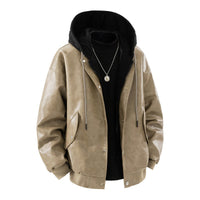 Herren Oversize-Bomberjacke mit Kapuze, Druckknopfblende und Taschen in Khaki