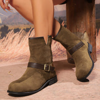 Damen Ankle Boots mit V-Ausschnitt, Riemen und Schnalle in Dunkelbraun