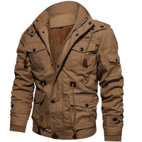 Herren gefütterte Utility-Feldjacke mit Kordelzug und Taschen in Khaki 9933