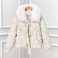 Damen kurzes Pilotenblouson mit voluminösem Schalkragen und Kordelzugsaum in Offwhite