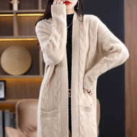Damen Oversize Langcardigan mit Streifen in Beige