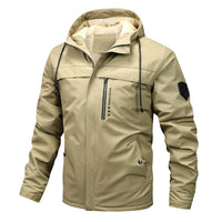 Herren winddichte Softshelljacke mit verstellbarer Kapuze und Innenfutter in Khaki