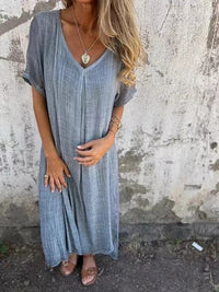 Matilda | Damen Kleid Luftig V-Ausschnitt Leicht Sommer Feminin in Grau