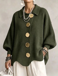 Damen Langarm-Strickjacke mit Knöpfen in Olivgrün