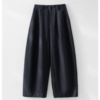 Damen Hochtaillierte weite Culotte-Hose aus Leinen‑Mix mit Bügelfalte und Eingrifftaschen Nord Taschen in Blaubraun