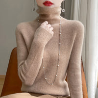 Damen Slim Fit Rollkragenpullover in Beige Taupe