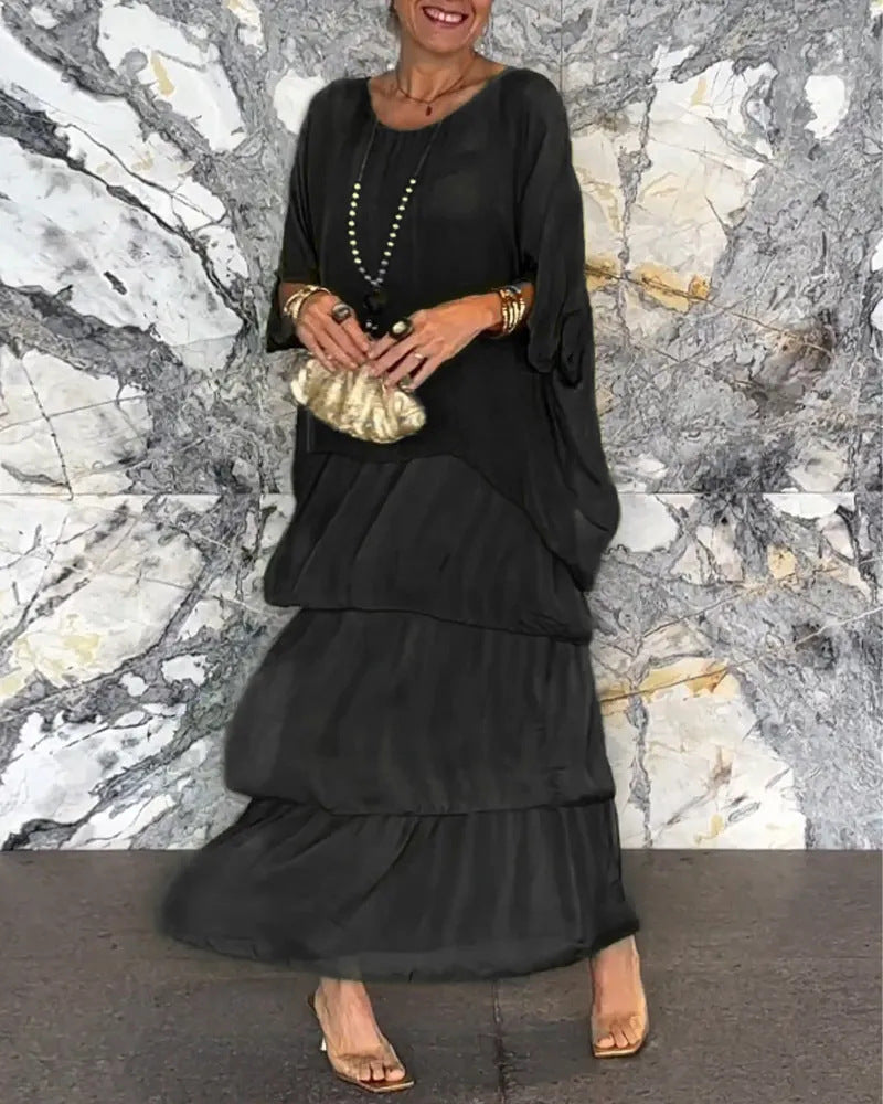 Sidonie - Elegantes Damenkleid mit Puffärmeln und Lagen-Design