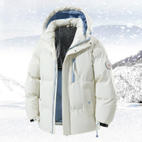 Herren Daunenjacke mit Kapuze und Taschen in Weiß