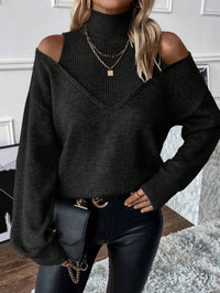 Damen Rollkragenpullover mit langen Ärmeln in Schwarz