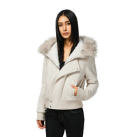 Damen kurze Bomberjacke mit voluminöser Kapuze und Daumenlochbündchen in Offwhite
