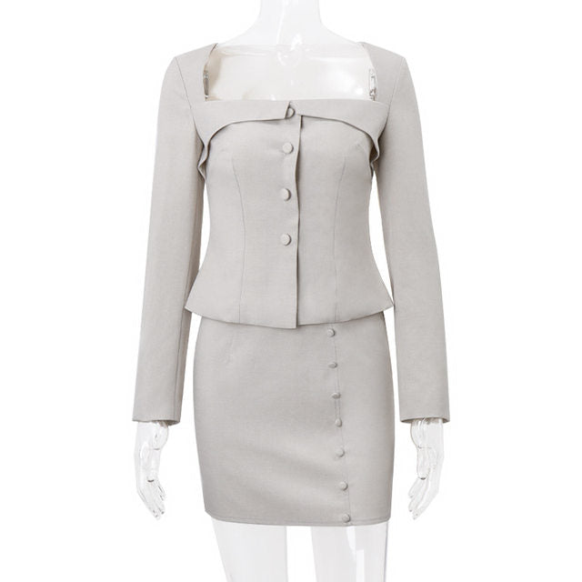 Gianne | Blazer- und Rock-Set mit Vierkant-Ausschnitt