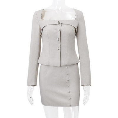 Gianne | Blazer- und Rock-Set mit Vierkant-Ausschnitt