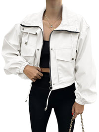 Damen Kurzjacke mit Kordelzug und elastischen Bündchen in Weiß