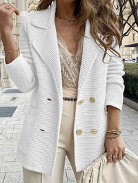 Damen Strickblazer mit doppelter Knopfleiste und Reverskragen in Weiß