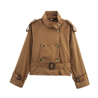 Damen Trenchjacke mit Gürtel und doppelter Knopfleiste in Dunkelbraun